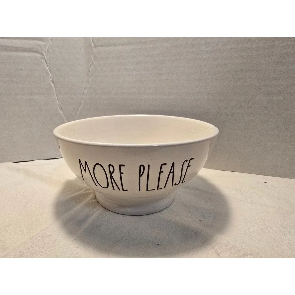 Rae Dunn More Please Ceramic Footed Bowl White Artisan Collection by Magenta 6in